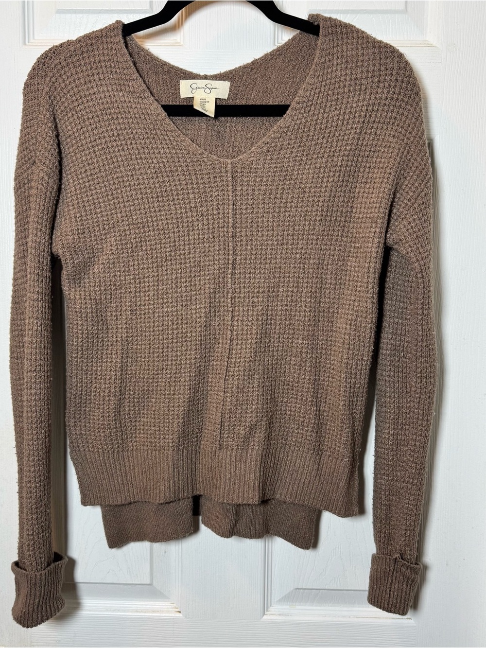 Jessica Simpson Taupe V-Neck Waffle Knit Sweater